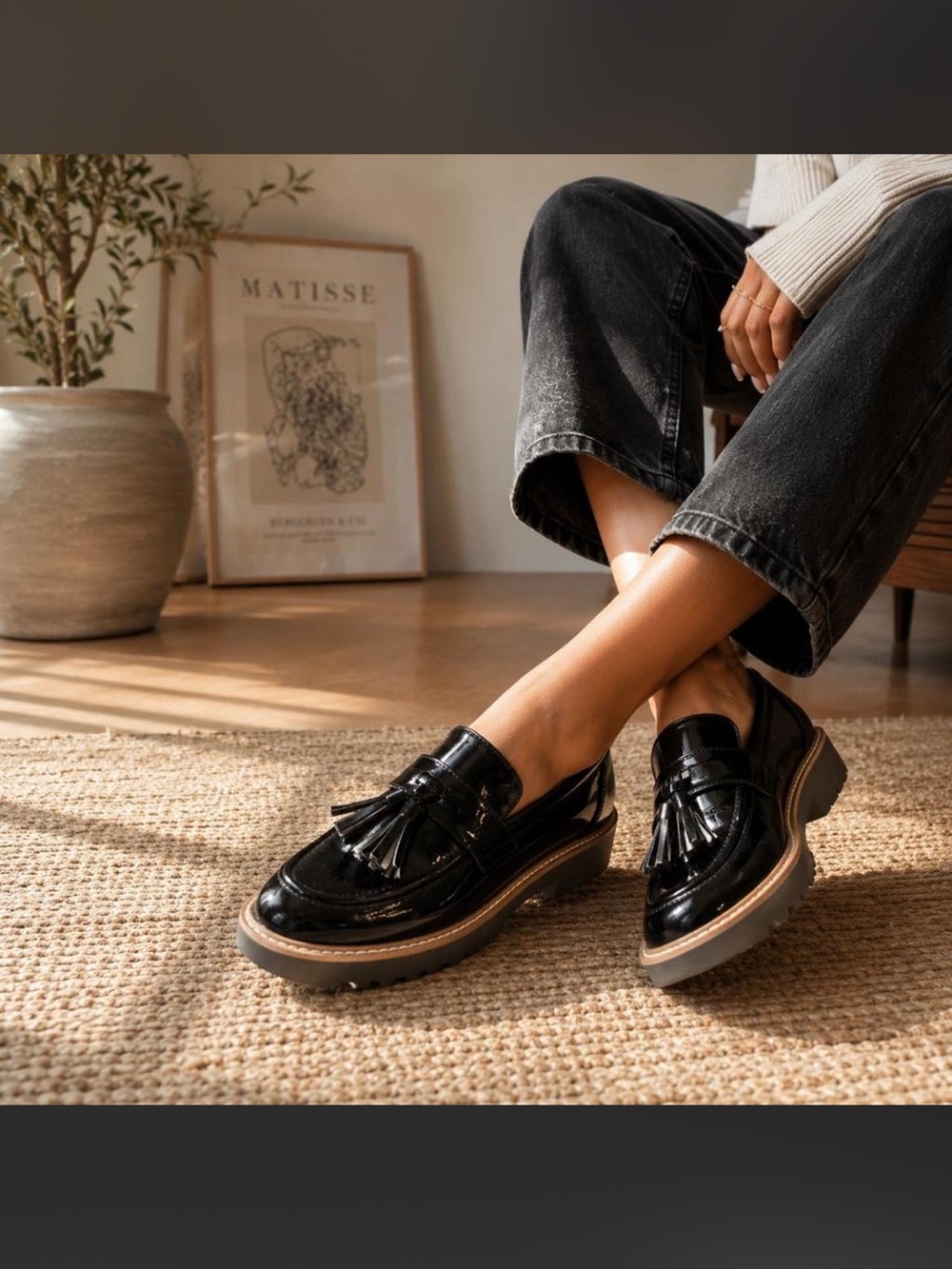 NWOT Franco Sarto Black Patent Tassel Loafers